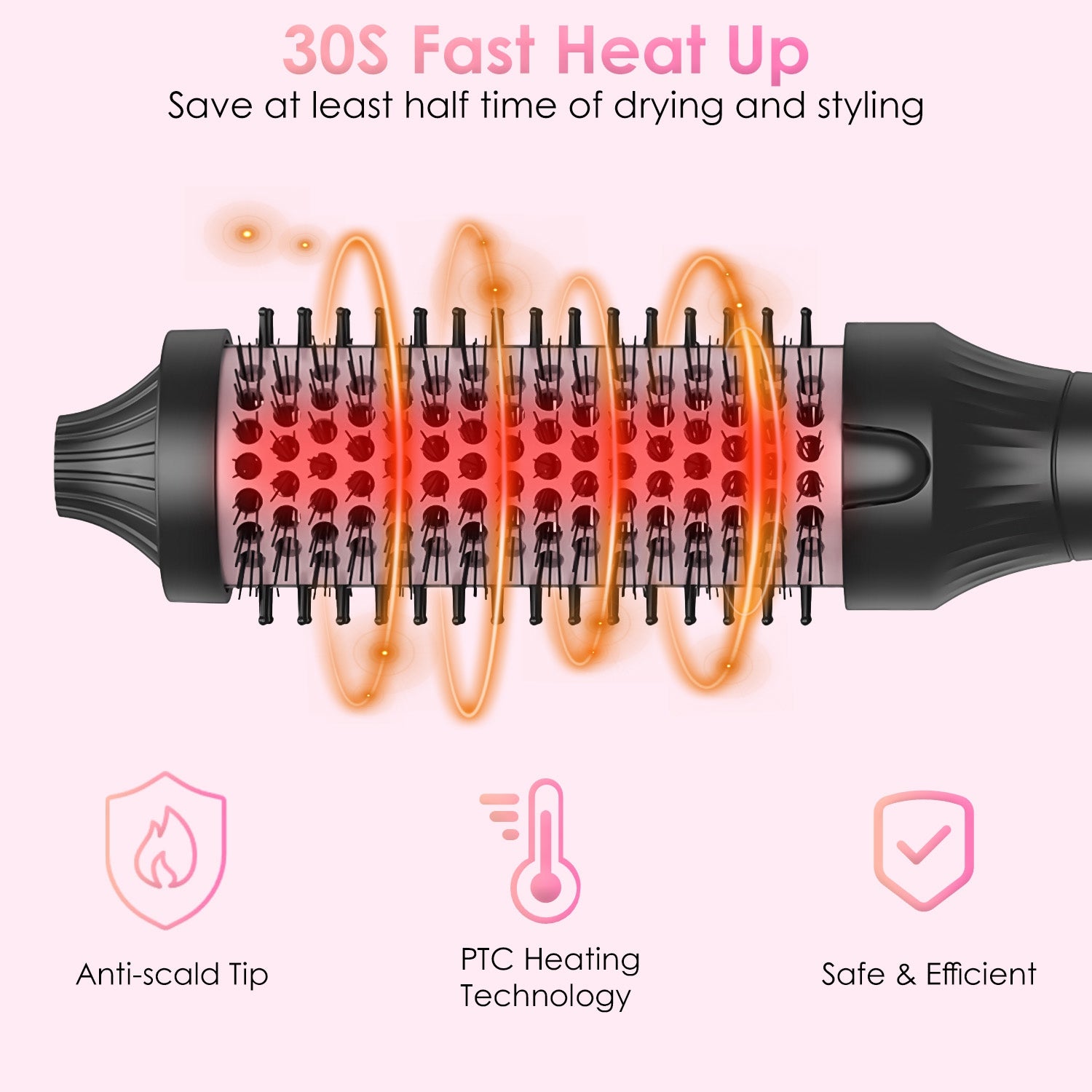 1Pc 3 In 1 Thermal Brush Hair Curler Brush Hair Curler Straightener With 10 Heating Levels 30S Fast Heating Fit For All Hair Types For Home Travel