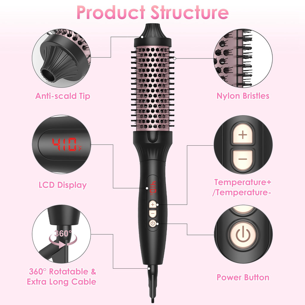 1Pc 3 In 1 Thermal Brush Hair Curler Brush Hair Curler Straightener With 10 Heating Levels 30S Fast Heating Fit For All Hair Types For Home Travel