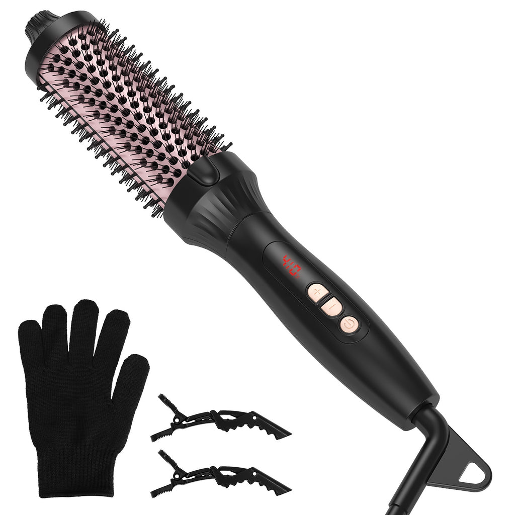 1Pc 3 In 1 Thermal Brush Hair Curler Brush Hair Curler Straightener With 10 Heating Levels 30S Fast Heating Fit For All Hair Types For Home Travel