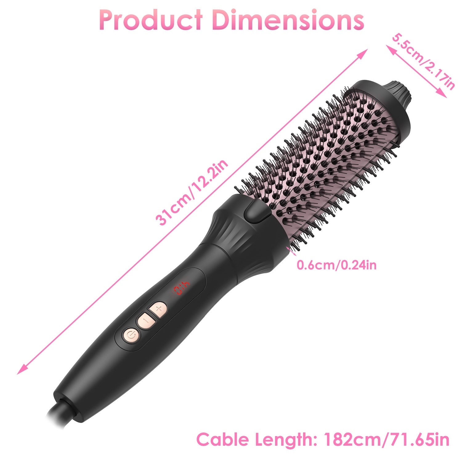 1Pc 3 In 1 Thermal Brush Hair Curler Brush Hair Curler Straightener With 10 Heating Levels 30S Fast Heating Fit For All Hair Types For Home Travel